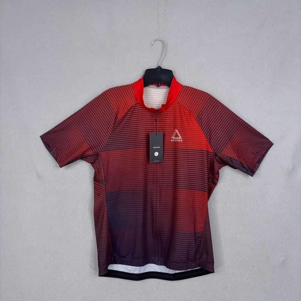 NEOPRO Cycling Jersey Mens 3XL Red Striped Short Sleeve Full Zip Athletic Biking